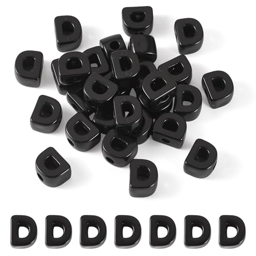 FASHEWELRY 30Pcs Acrylic Letter D Beads with Large Hole Big Plastic Letter Blocks European Beads 3D Letters Chunky Vowel Initial Alphabet Bead for Key Chains Necklace DIY Arts Craft Projects - color: Black, size: D