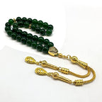 Simple Designed Natural Stone Worry Beads (8mm -33 Beads) - Prayer Beads Tesbih-Tasbih-Tasbeeh-Misbaha-Subha-Sebha-Sibha-Rosary (Green Jade -8 mm 33- Beads/Gold Tassel) - color: Green Jade -8 mm 33- Beads / Gold Tassel
