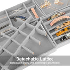 12Pcs Velvet Stackable Jewelry Trays, Jewelry Drawer Organizer, Large Removable Display Jewelry Tray, Necklace Bracelet Storage Box for Earring, Ring, Brooch, Watch (Grey) - color: Grey