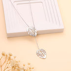 Long Necklace Sterling Silver Larait Bar Y Lariat Long Chain Drop Adjustable Necklace Gift for Her, 30" - style: Long Palm Leaf Necklace