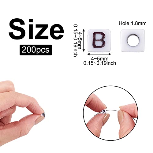 240pcs Opaque Acrylic Letter B Cube Beads White Plastic Alphabet Loose Spacer Square Beads 4-5mm for DIY Name Bracelet Necklace Jewelry Crafts Making Hole: 1.8mm - color: Letter B#White and Black