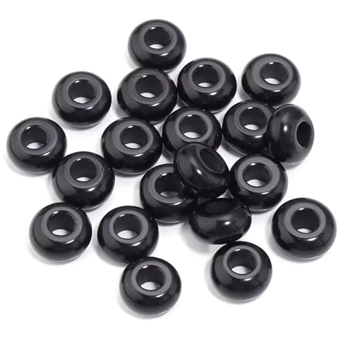 20Pcs Natural Black Onyx Large Hole Beads, 8x14mm Rondelle Gemstone Spacer Beads 6mm Big Hole for Jewelry Making, Beading Bracelets, Macrame & Hair Braiding - color: Black Onyx