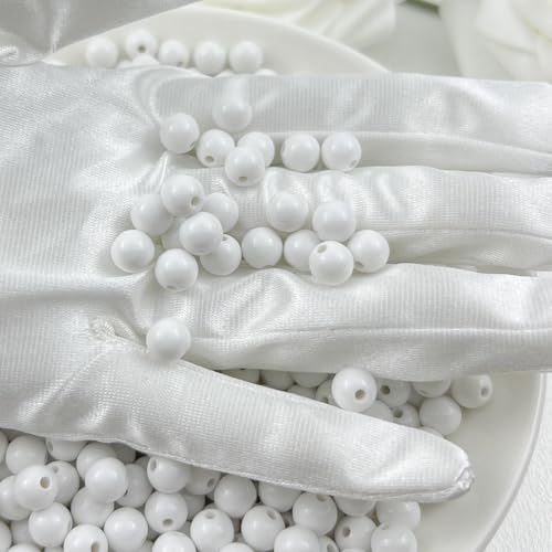 400Pieces 8MM Acrylic Round Beads Round Acrylic Balls Chunky Beads Smooth Spacer Plastic Pastel Beads Craft Beads for Necklace and Bracelet Making Crafting Supplies(176-white) - color: 176-white, size: 8MM