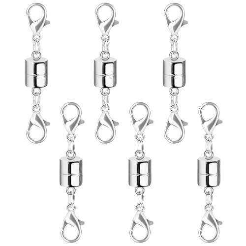 Magnetic Necklace Jewelry Clasps and Closures with Double Lobster Clasp, Silver Magnetic Jewelry Clasps for Necklaces, Bracelet Necklace Extenders for Women (6PCS) - color: 6Pcs Silver