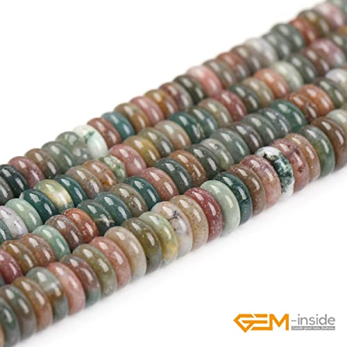 GEM-Inside 2x6mm Natural Green India Agate Stone Semi-Gemstone Heishi Disc Rondelle Spacer Beads for Jewelry Making Full 15" Strand Energy Stone Healing Power Crystal - color: Green India Agate