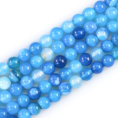 Natural Gemstone Round Loose Beads for Jewelry Making DIY Crystal Energy Healing 1 Strand 15" (Blue Stripe Agate, 4mm (15"/Strand)) - color: Blue Stripe Agate, size: 4mm (15"/Strand)