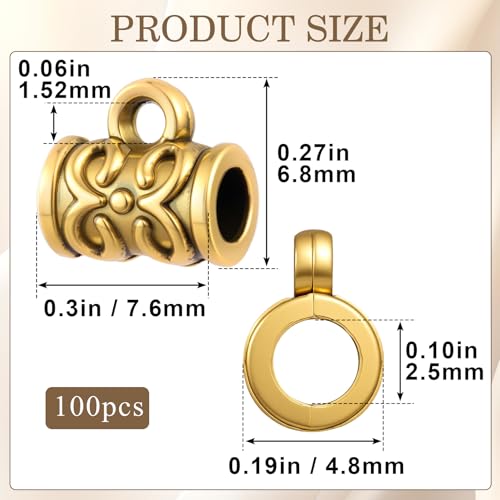 Joez Wonderful Links Bail Beads, Hypoallergenic Alloy Column Spacer Beads - color: Style C, 100 Gold