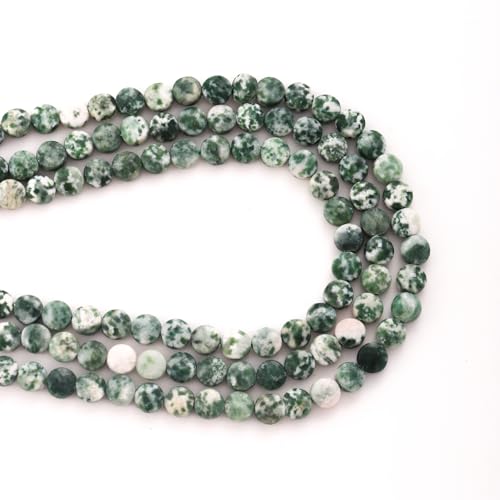6mm Faceted Natural Green Spot Stone Beads Coin Disc Gemstone Spacer Beads for Jewelry Making DIY Bracelet Necklace - color: Green Spot