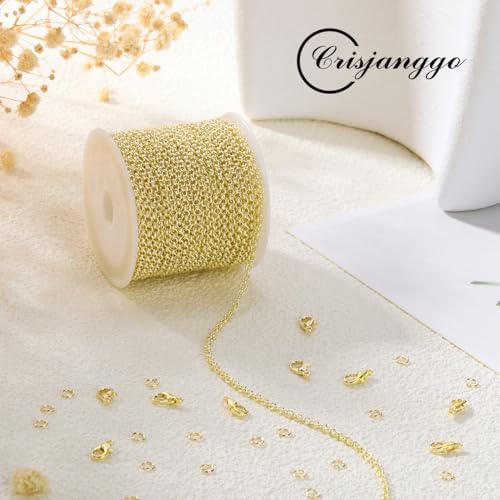 32.8 Feet Chains for Jewelry Making 14K Twist Chains Gold Plated Brass Necklace Craft Chains with Lobster Clasps and Jump Rings Bulk for DIY Bracelet Ankle Earring - color: Twist Rolo Gold