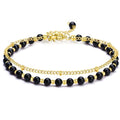 Peridot Stand Silver Gold Bracelets, Handmade Birthstone Stack Bracelet Crystal Gemstones Bead Chain Gift for Women, 8" - color: Black Agate