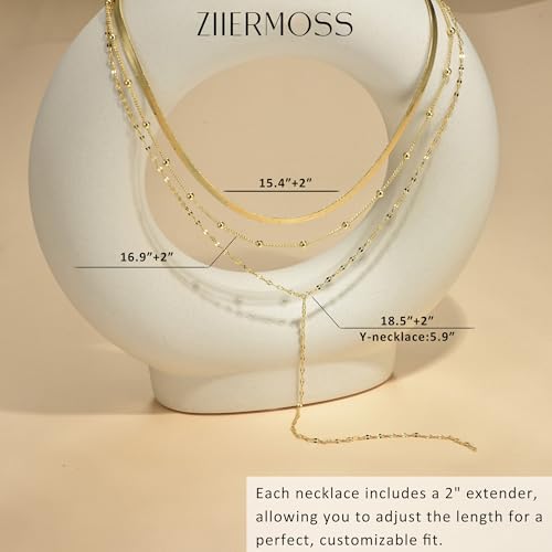 3PCS Gold Necklaces for Women,Chunky Statement Gold Plated Necklace Stack Layered Sterling Silver Herringbone Chains for Women Dainty Trendy Silver Chains Stacked Jewelry Gifts - color: gold Y-necklace set