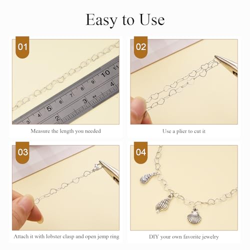 Jabogrii 5 Meters Stainless Steel Heart Chain for Jewelry Making Silver DIY Craft Jewelry Making Chain with Lobster Clasps and Jump Rings - color: Hollow Heart Silver