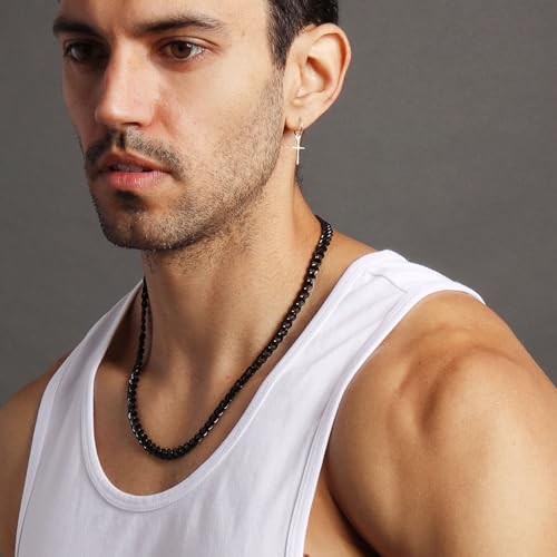 HZMAN Cuban Chain for Men - Stainless Steel Gold & Silver Diamond Cut Hip Hop Link Chains - 3.5mm/5mm/7mm/9mm - 16-30 Inch - color: 3.5mm Black, size: 22In