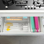 6 Pcs Large Clear Plastic Drawer Organizers Tray 15" x 6.3" Storage Bins with 25 Pcs Non-Slip Pads for Makeup, Jewelries, Kitchen Utensils, Bathroom and Office - size: 15"x6"
