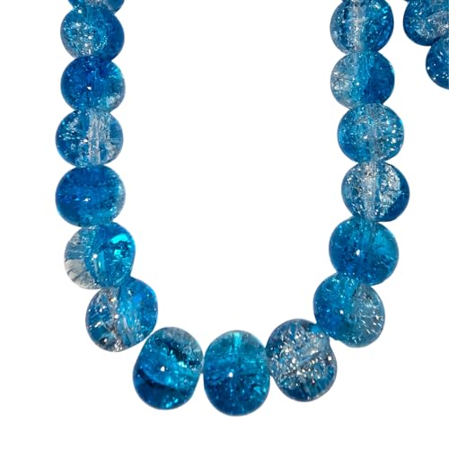 DandS ltd Crackle Lampwork Glass Beads for Jewelry Making, Crystal Blue, Vibrant DIY Bracelets, Necklaces, Beading Supplies & Craft Kits for Handmade Jewelry, 80pcs 0.39 inch (10mm), #J225-10 - color: Crystal Blue