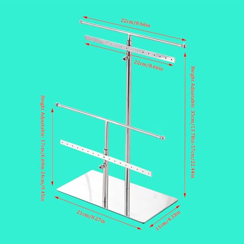 Jewelry Organizer Stand Tree, Tiered Jewelry Display Stand, Metal Tabletop Free Standing Necklace Earring Bracelet Ring Holder Organizer (Silver)