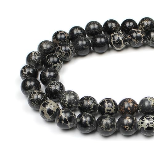 MJDCB 8mm Black Imperial Jasper Gemstone Beads Round Loose Stone Bead for Jewelry Making Bracelets Necklaces - color: Black Imperial Jasper, size: 8mm