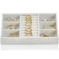 VLANDO 6 Grids & Rings Slot Jewelry Tray, Small Jewelry Organizer for Drawer, Stackable Jewelry Organizer Trays, Drawer Jewelry Organizer, Soft Lining DIY Combinations Tray - White