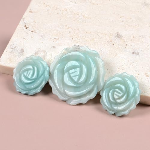 Justinstones 3pcs Carved Gemstone Flower Pendant Earrings Beads Set For Jewelry Making DIY 1.3 Inch & 1 Inch - color: Blue Amazonite