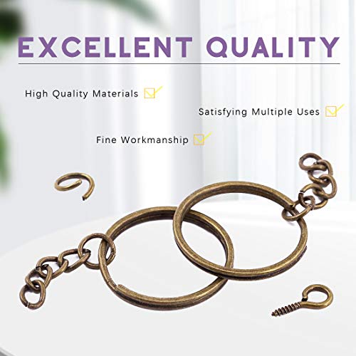 Swpeet 360Pcs 6/5" 30mm Bronze Key Chain Rings Kit, Including 120Pcs Keychain Rings with Chain and 120Pcs Jump Ring with 120Pcs Screw Eye Pins Bulk for Jewelry Findings Making (Bronze) - color: Bronze, size: 30mm