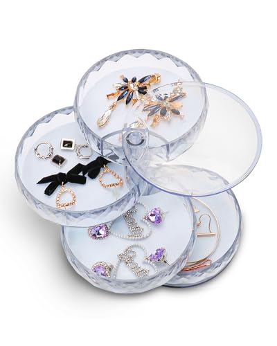 CONBOLA Acrylic Jewelry Organizer, Small Storage Box Jewelry Earring Holder for Women, 5-Layer Rotating Travel Jewelry Tray Case with Lid for Bracelet - color: clear