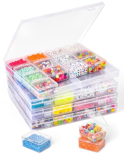 Cokapo Bead Organizer Box, 64 Pcs Clear Bead Storage Containers, Craft Organizers and Storage with Hinged Lids, Small Plastic Containers Boxes for Diamond Painting Art, Jewelry, Nail Art, Small Parts - color: Clear 4 Pack 64 Pcs