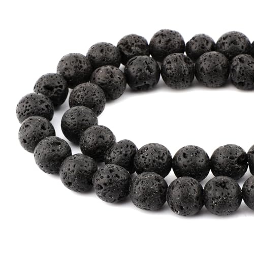 Bymitel 90 pcs Natural Genuine Real Round Loose Stone Beads Gemstone Spacers for Charm DIY Jewelry Making 15.5" per Strand 4mm (Black Volcanic Lava, 4mm) - color: Black Volcanic Lava, size: 4mm
