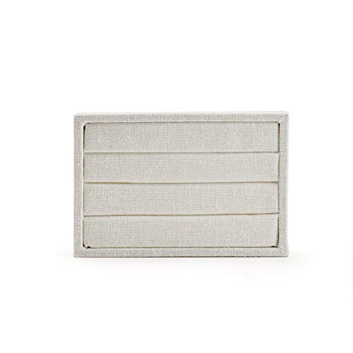 Oirlv linen 3 Slots Ring Earrings Display Trays Showcase Jewelry Organizer (creamy-white,rectangle) - size: rectangle