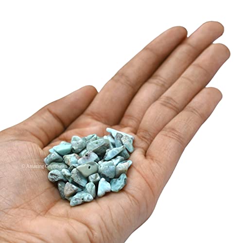 Larimar Pre Drilled Natural Crystals Crushed Chips Beads for Jewelry Making, DIY Handmade Healing Crystals (25 Inch Strand) - color: Larimar