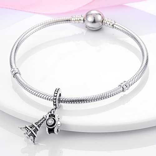MULA 925 Sterling Silver Charms for Bracelets and Necklaces Lipstick and Bag Dangle Pendants Tower Camera Beads Jewelry Charms for Women - color: Camera and Tower