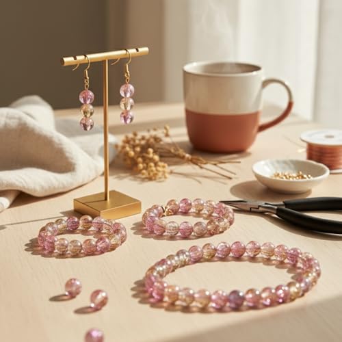DandS ltd Crackle Lampwork Glass Beads for Jewelry Making, Rose, Vibrant DIY Bracelets, Necklaces, Earrings, Beading Supplies & Craft Kits for Handmade Jewelry, 80pcs 0.39 inch (10mm), #J238-10 - color: Rose