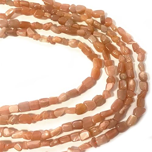 6-8mm Natural Sunstone Nuggets Oval Free Tumbled Pebble Semi Precious Gemstone Loose Stone Beads Approx 15.5 inch for DIY Jewelry Making - color: Sunstone