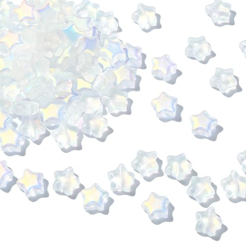 UR URLIFEHALL 100 Pcs Spray Painted Glass Star Beads AB Color Plated Frosted Glass Beads for Earring Bracelet Necklace DIY Craft Making - color: 100pcs-8x8.5x4mm-frosted white smoke glass star