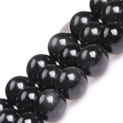 14mm Natural Black Obsidian Beads Round Gemstone Loose Beads for Jewelry Making 15" - color: Black Obsidian, size: 14mm