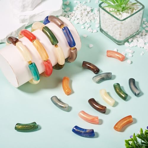 Spritewelry 30 pcs Acrylic Tube Beads for Bracelets Making Shiny Chunky Bamboo Tube Beads Noodle Curved Beads Bangle Acrylic Beads with Glitter for Jewelry Making Friendship Bangles - color: Mix Colors-Glitter