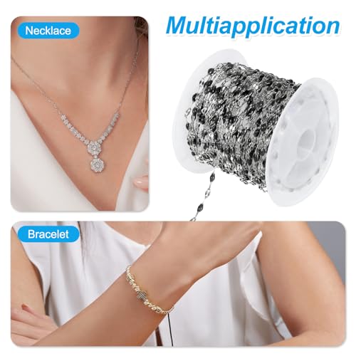 PATIKIL Stainless Steel Jewelry Chain, 16Ft 2mm Black Enamel Link Cable Chains for Necklace Earring Bracelet Findings Jewelry Making Trucker Hat Chains, Silver/Black - color: Silver/Black