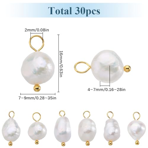 SUNNYCLUE 1 Box 30Pcs Freshwater Pearl Charm Pearls Charms Small Bulk Natural White with Goden Stainless Steel Loops Irregular Charms for Jewelry Making Necklace Bracelet Earring Christmas Women Adult - color: Gold, White, size: 16mm