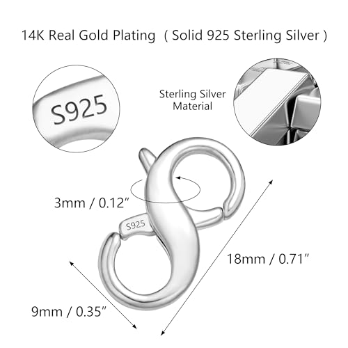Double Opening Lobster Clasps, Solid 925 Sterling Silver Clasp and Closures, Necklace Bracelet Extender for DIY Jewelry Finding Supplies (18 X 9mm) - color: Silver 1PCS, size: 9*18mm
