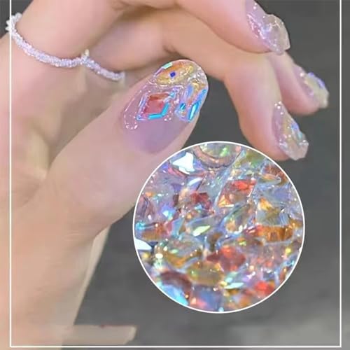 200PCS Aurora Nail Art Rhinestones Multi Shapes Mix 3D Glass Crystal Nail Gems Nail Charms Craft Heart Bear Star Irregular Iridescent Clear Nail Rhinestone Diamonds for Women Girls DIY Nail Art Design - color: Multi Shapes-9