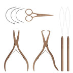 GlamorDove Hair Extension Pliers Kit Microlink Pliers for Extensions Hair Extension Beading Tool Hair Needle Pulling Hook Hair Styling Bead Closer and Remover Pliers, Brown - color: Brown