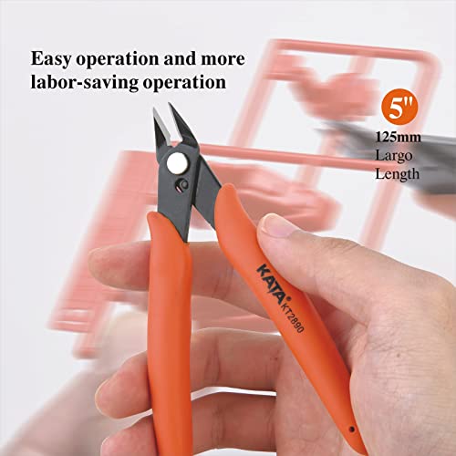 KATA Micro Wire Cutters Pliers: Precision Flush Cutter Tools for Jewelry Making Craft- 5-Inch Small Zip Tie Cutter Nippers - Mini Wire Side Cutting Snips for Electronics, Hobby Plastic Models, Gundam - color: Orange