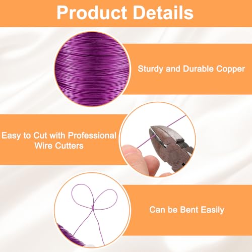 HARFINGTON Wire 328ft Length 26 Gauge Copper Craft Jewelry Wrapping Wire Tarnish Resistant Beading for Jewelry Making Supplies Crafting, Red-Purple - color: Red-Purple