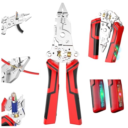 14-in-1 Wire Stripping Pliers, 2026 New Rechargeable Wire Strippers Tool with Voltage Tester&Alarms, Detectable 12-250V, Heavy-Duty Electrical Pliers&Wire Cutters–for Professional and Home Use (Ruby) - color: Ruby