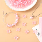 100pcs Cherry Blossom Beads, 5-Petal Acrylic Flower Beads, Mini Spacer Hair Accessories Halloween Christmas for Bracelets Earring Jewelry Making- Pink - color: Pink
