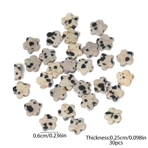 Songxi 60pcs 6mm Dalmatian Plum Blossom Natural Stone Beads for Jewelry Making, Smooth Loose Flower Shape Gemstone Beads for Bracelets Necklace Earrings Making Supplies ﻿ - color: Dalmatian