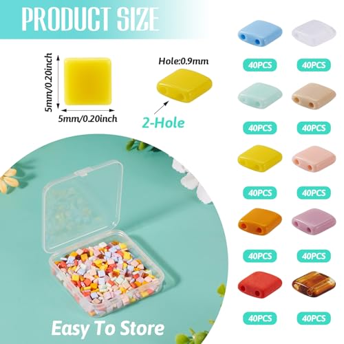 Pandahall 400pcs Acrylic Tila 2-Hole Seed Beads - Flat Square, 5x5mm Opaque Acrylic Spacer Loose Beads (10 Colors) for DIY Craft Multi-Strand Bracelet, Necklace, Earring Making - color: Mix 10 Colors, 400pcs