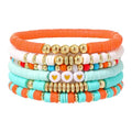 RISHEGAE Heishi Beaded Stretch Bracelets for Women Stackable Polymer Clay Beads Bracelets Friendship Boho Summer Beach Bracelet Jewelry Set - color: D-A orange 6pcs