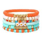 RISHEGAE Heishi Beaded Stretch Bracelets for Women Stackable Polymer Clay Beads Bracelets Friendship Boho Summer Beach Bracelet Jewelry Set - color: D-A orange 6pcs