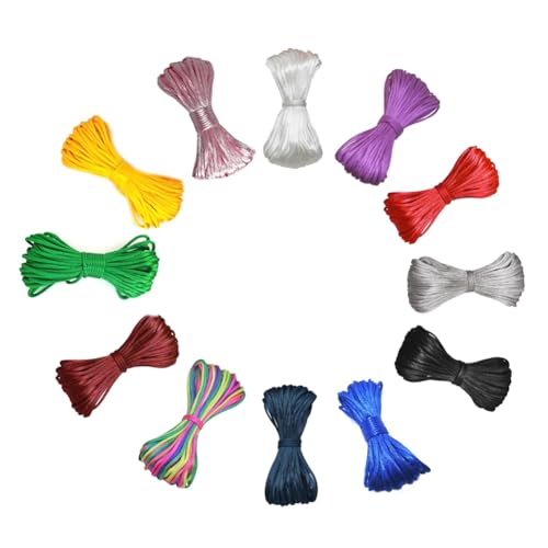 1.5 mm Nylon Satin Cord 12 Colors Thread Beading String Bracelet Beading String for Macrame Friendship Bracelets Chinese Knotting,Necklaces,Jewelry Making 252 Yards - color: Assorted, size: 1.5mm
