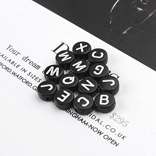 Song Xi 1200pcs Black Round Acrylic Alphabet Beads - White Letter Beads 4x7mm for Bracelets and Jewelry Making Key Chains - color: 1200pcs black white letter